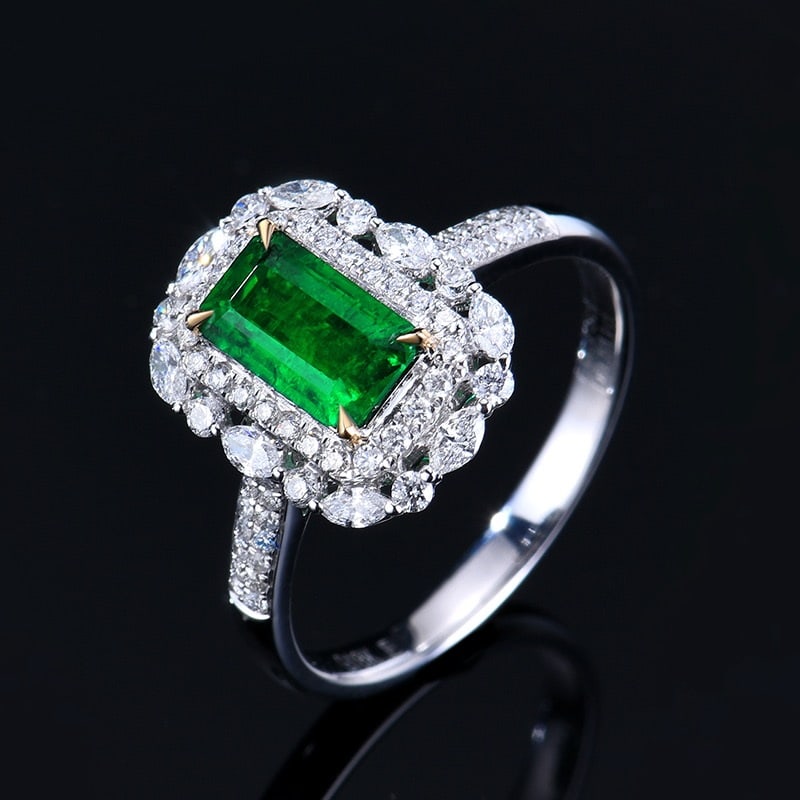 14k Gold 1.26 Ctw Vivid Green Natural Emerald & Diamond Ring - 4