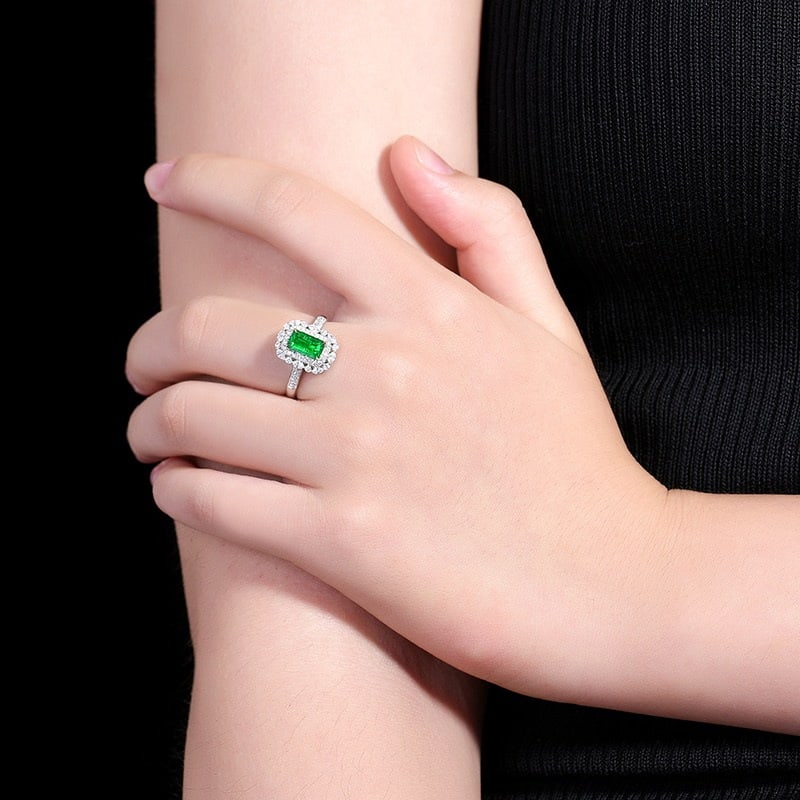 14k Gold 1.26 Ctw Vivid Green Natural Emerald & Diamond Ring - 7