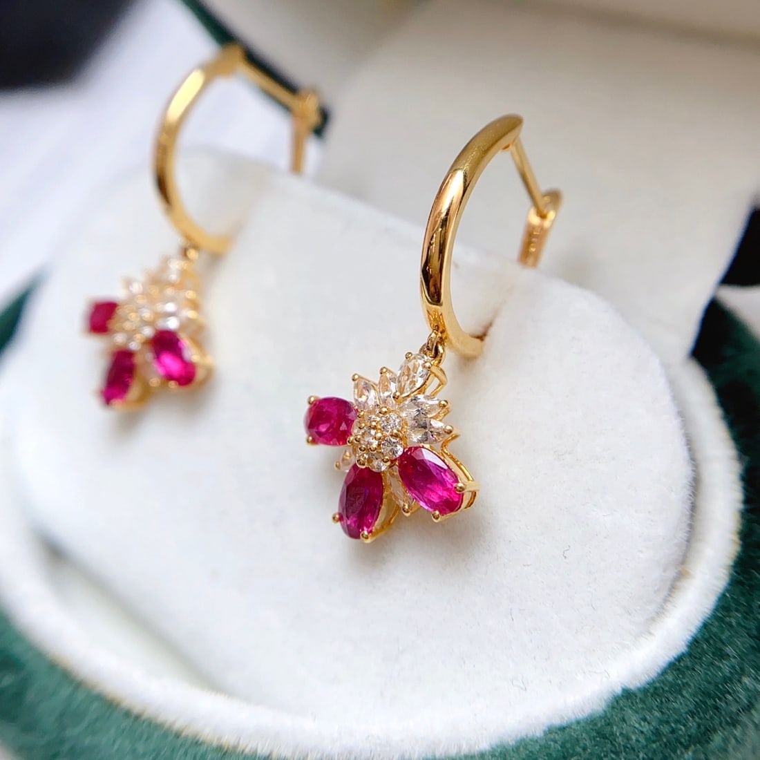 14k Gold 2.15 Ct Natural Ruby & Sapphire Earrings - 2