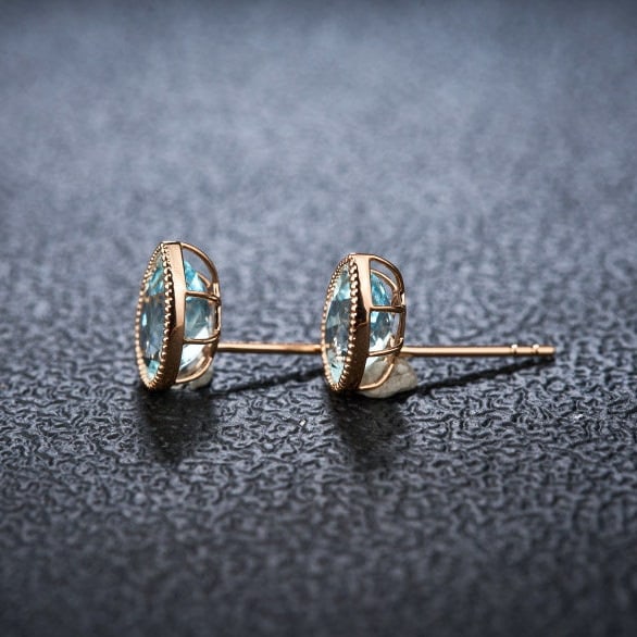 14k Gold 2 Ct Natural Aquamarine Earrings - 3