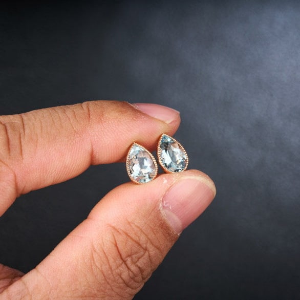 14k Gold 2 Ct Natural Aquamarine Earrings - 7