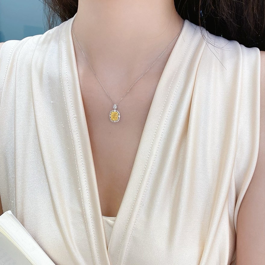 14k Gold 1.25 Ctw Natural Yellow Diamond & Diamond Necklace - 3