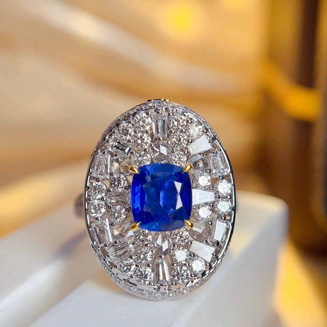 14k Gold 1.60 Ct Natural Sapphire & Diamond Ring/pendant( Without Chain ): Ref:231142278 // gold content:14k gold // ring size:7. 25us // // main gemstone:sapphire // shape:cushion // carat weight:1. 60ct // color:blue // treatment:natural // // adjacent gemstone 2 : diamond