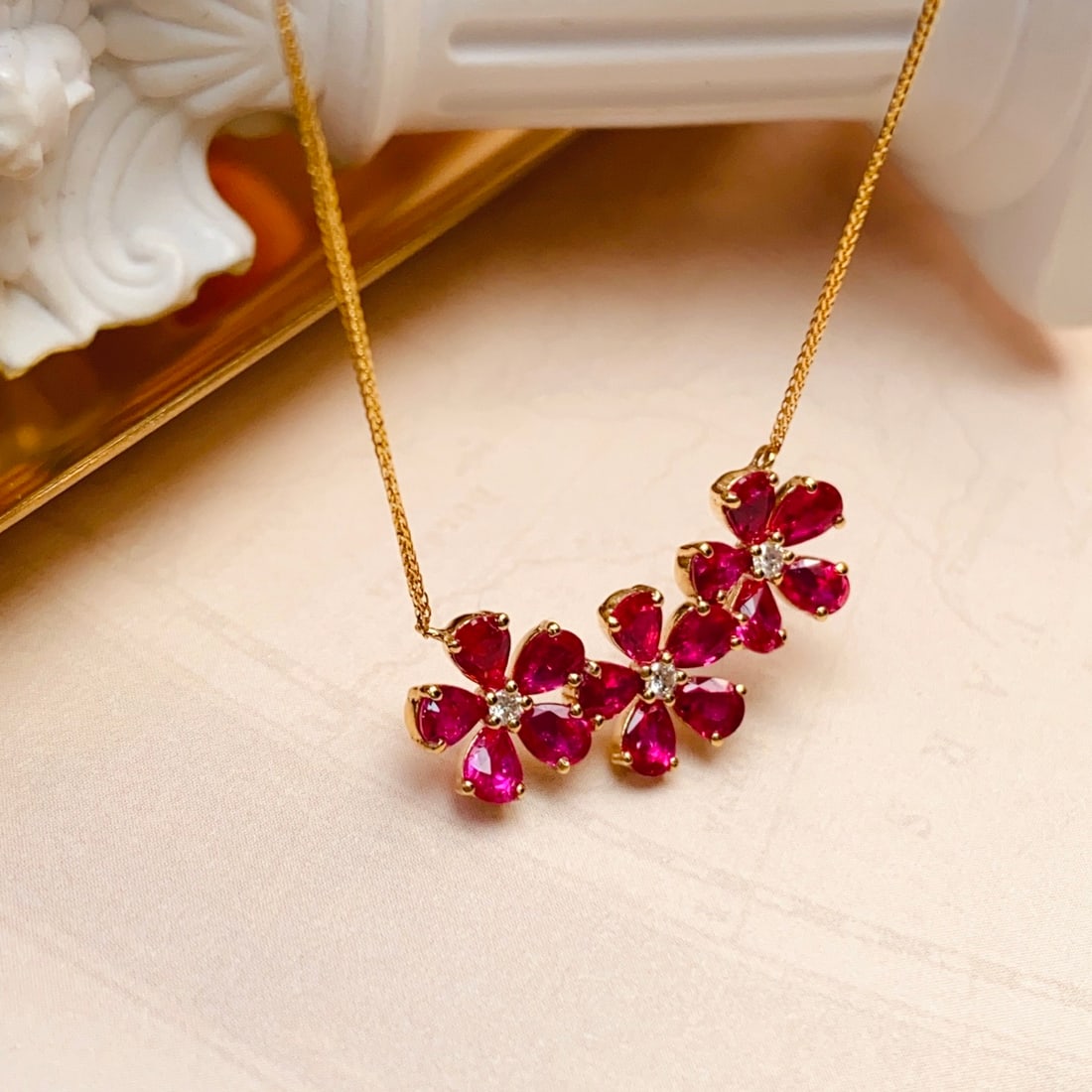 14k Gold 2.50 Ct Natural Ruby & Diamond Necklace - 3
