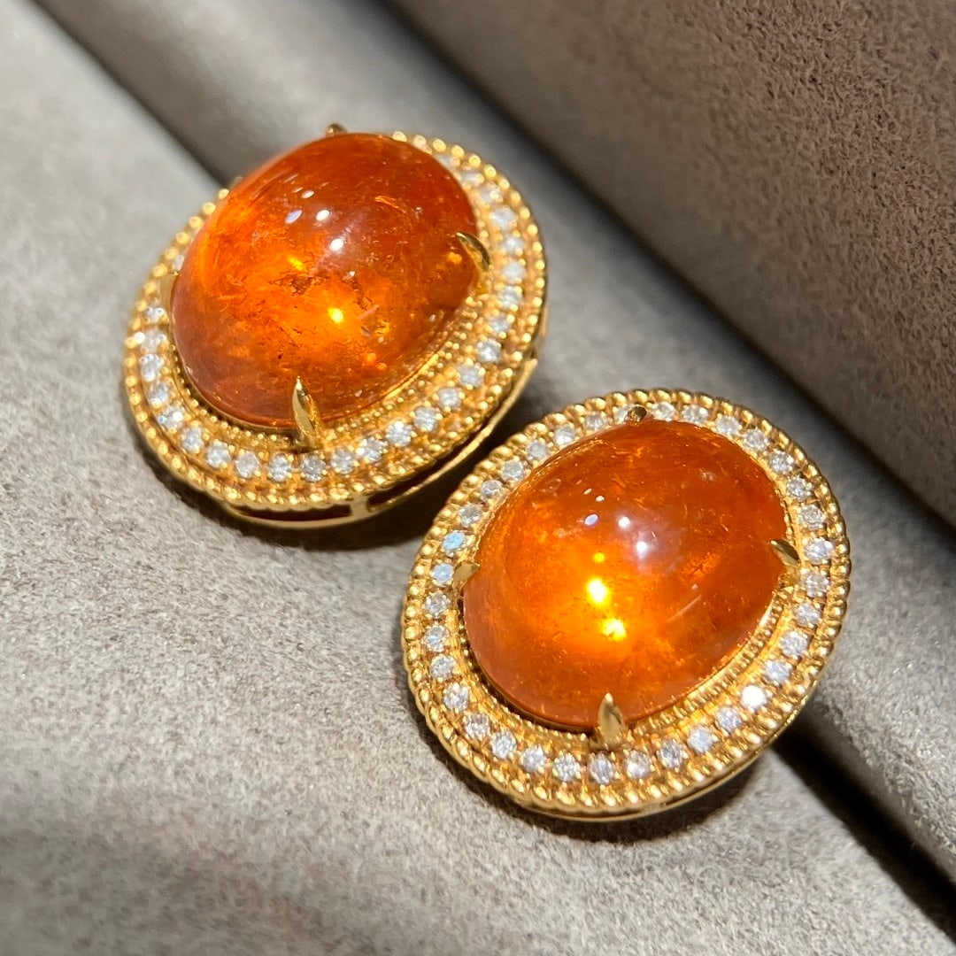 14k Gold 8.84 Ctw Natural Spessartine & Diamond Earrings - 4