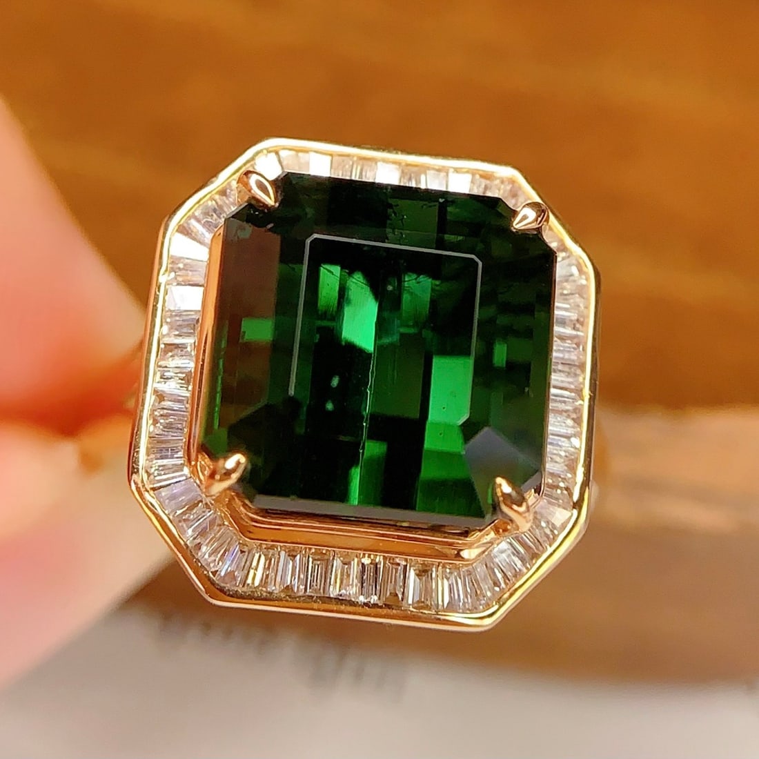 14k Gold 8.96 Ct Natural Tourmaline & Diamond Ring - 2