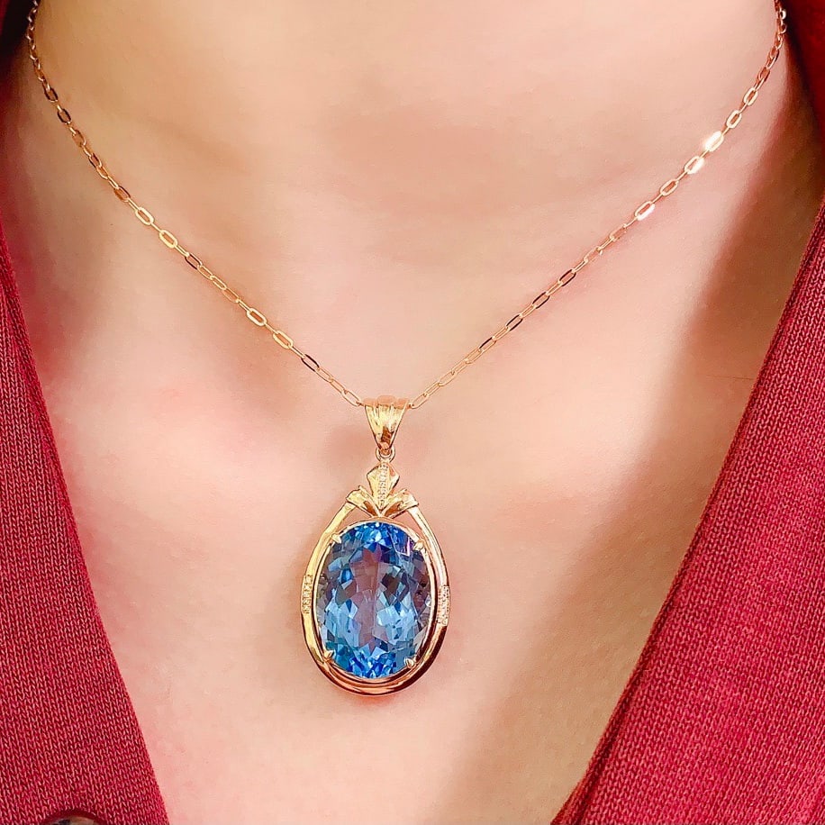 14k Gold 22.55 Ct Natural Topaz & Diamond Pendant( Without Chain ) - 6