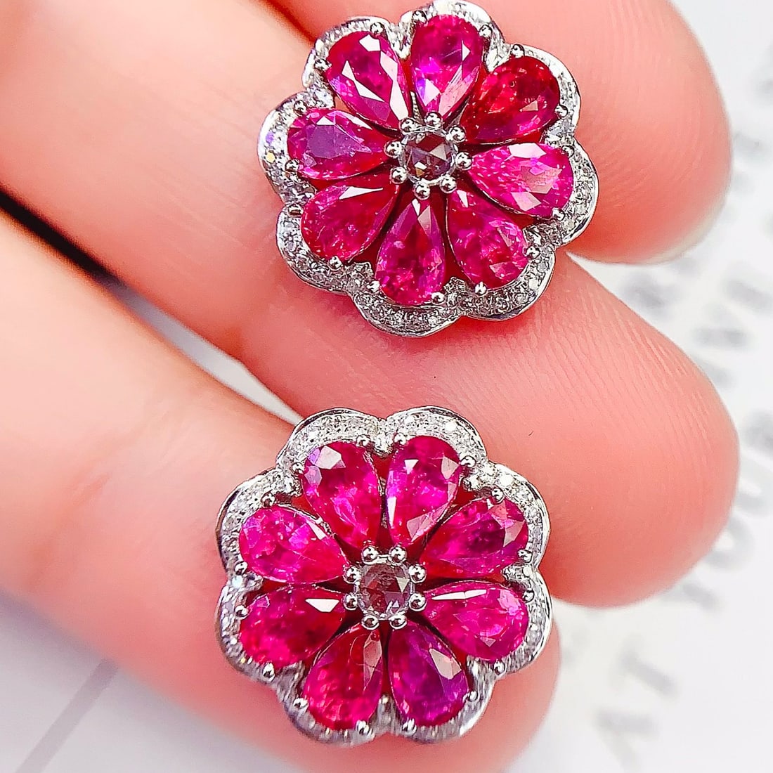 14k Gold 6 Ct Natural Ruby & Diamond Earrings - 4
