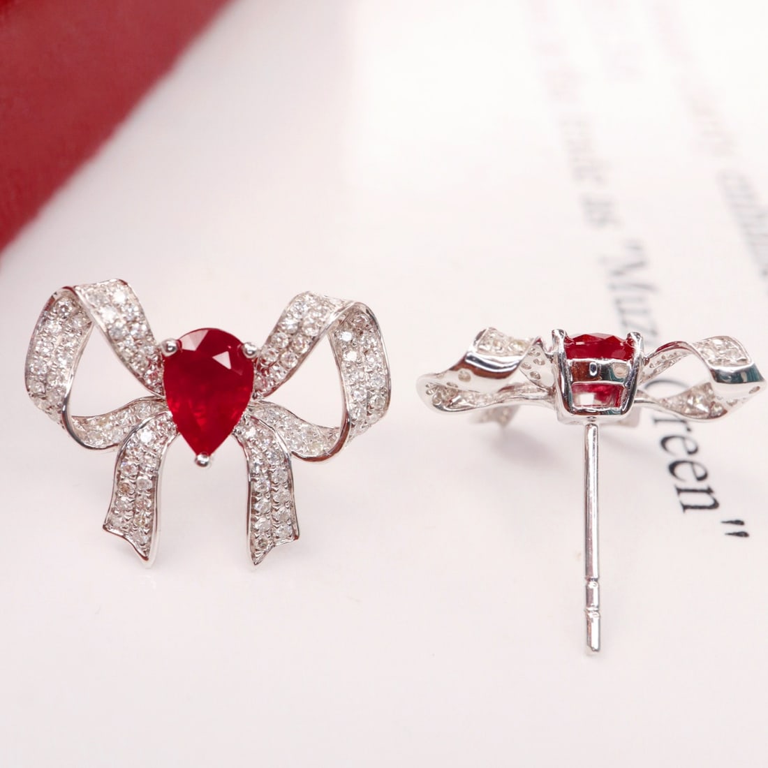 14k Gold 1.70 Ctw Vivid Red Natural Ruby & Diamond Earrings - 2