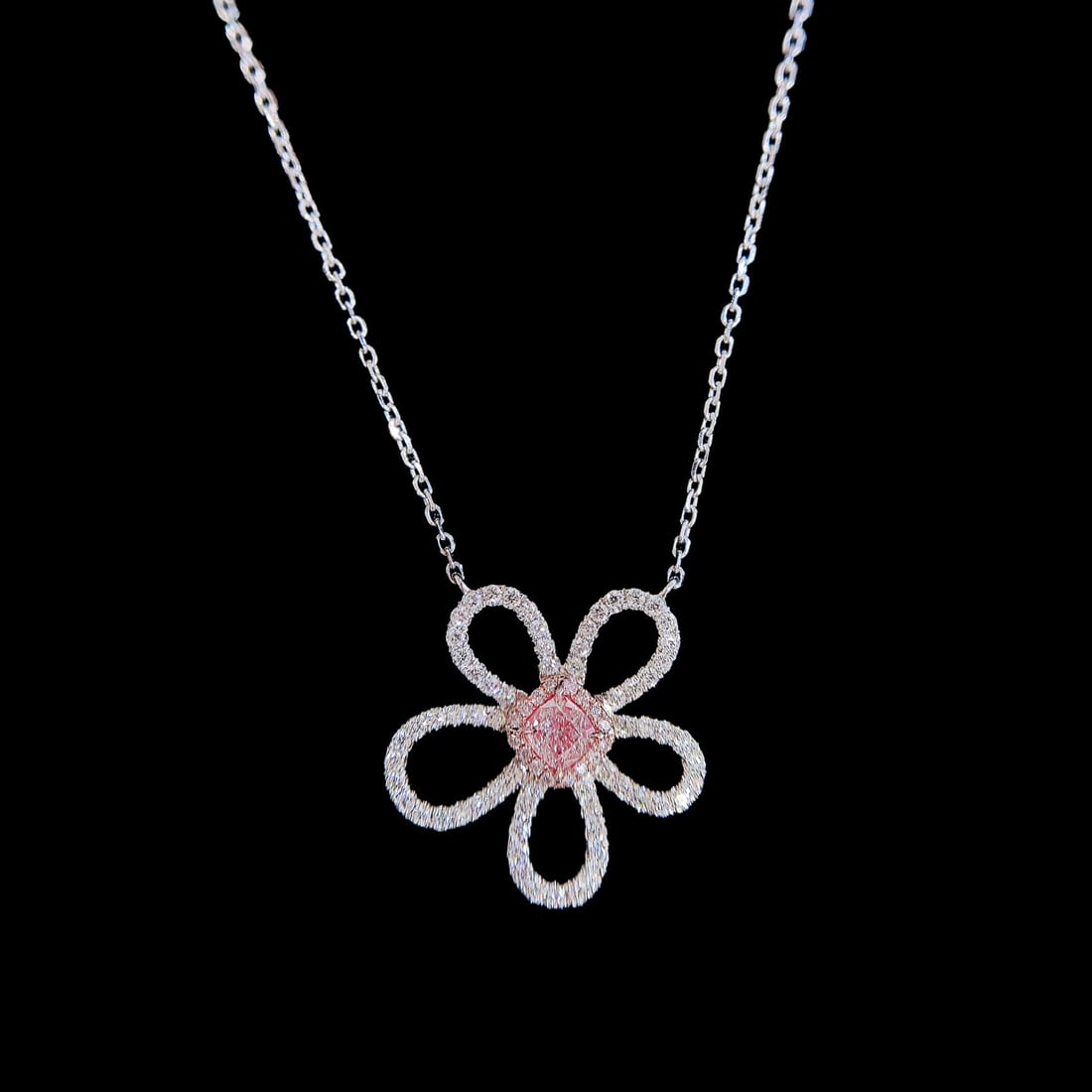 14k Gold 0.64 Ctw Natural Pink Diamond & Diamond Necklace: Ref:231142293 // gold content:14k gold // main gemstone:pink diamond // shape:cushion // carat weight:0. 27ct // color:pink // treatment:natural // // adjacent gemstone 2 : diamond // shape:round