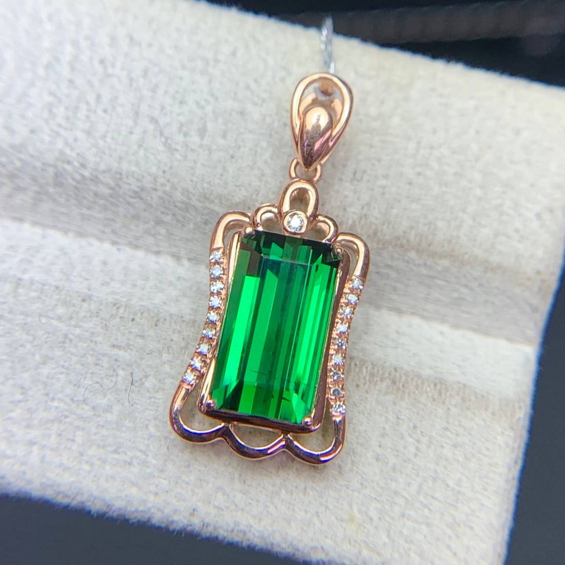 14k Gold 2.9 Ct Natural Tourmaline & Diamond Pendant( Without Chain ) - 2