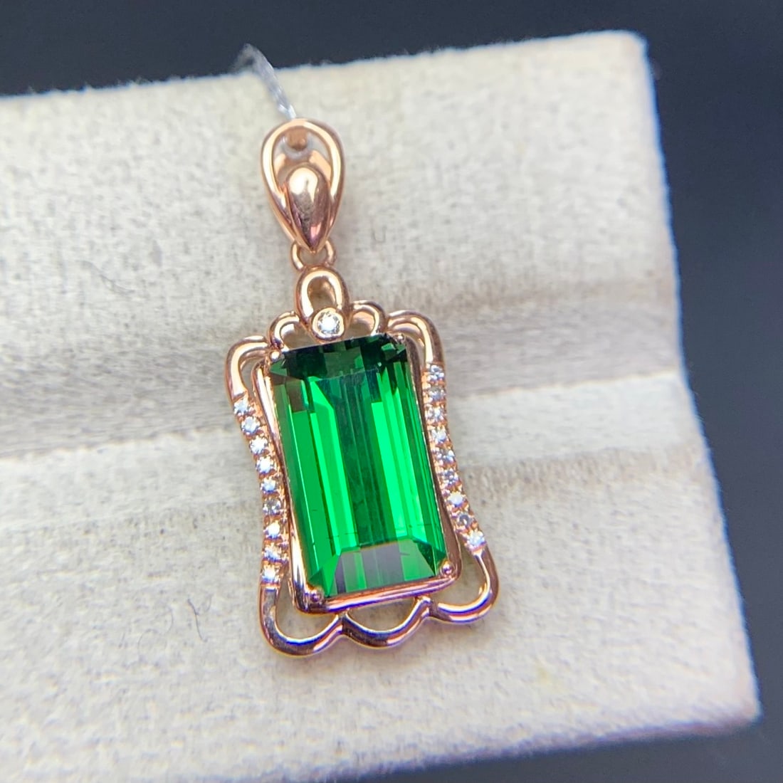 14k Gold 2.9 Ct Natural Tourmaline & Diamond Pendant( Without Chain ) - 4