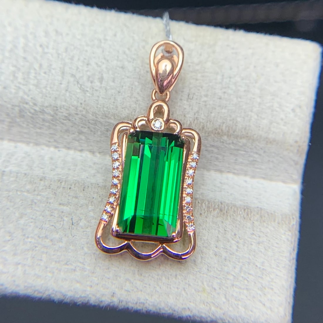 14k Gold 2.9 Ct Natural Tourmaline & Diamond Pendant( Without Chain ) - 5