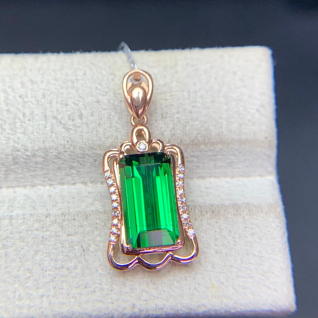 14k Gold 2.9 Ct Natural Tourmaline & Diamond Pendant( Without Chain ) - 8