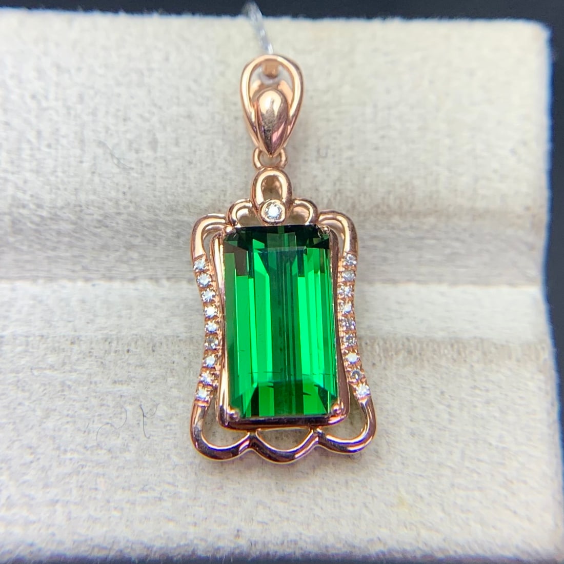 14k Gold 2.9 Ct Natural Tourmaline & Diamond Pendant( Without Chain ) - 9