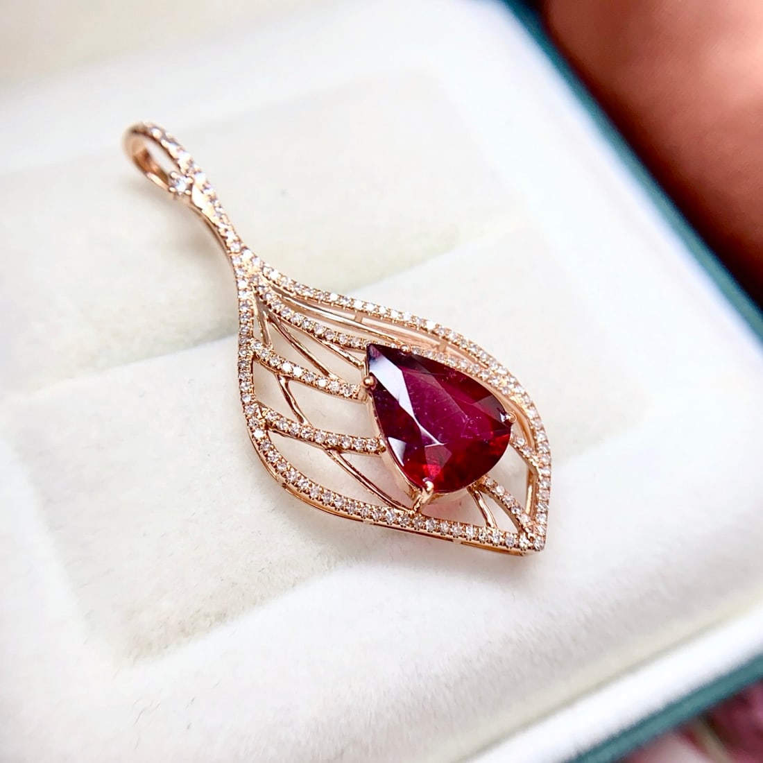 14k Gold 2.40 Ct Natural Tourmaline & Diamond Pendant( Without Chain ) - 2