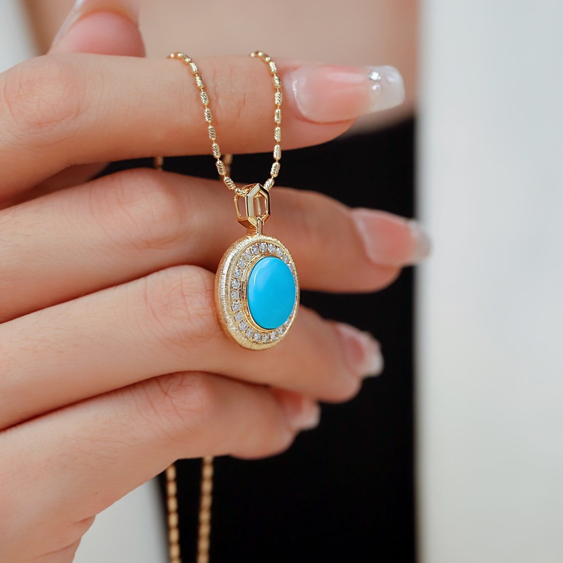 14k Gold 2.67 Ctw Natural Blue Turquoise & Diamond Pendant( Without Chain ) - 4