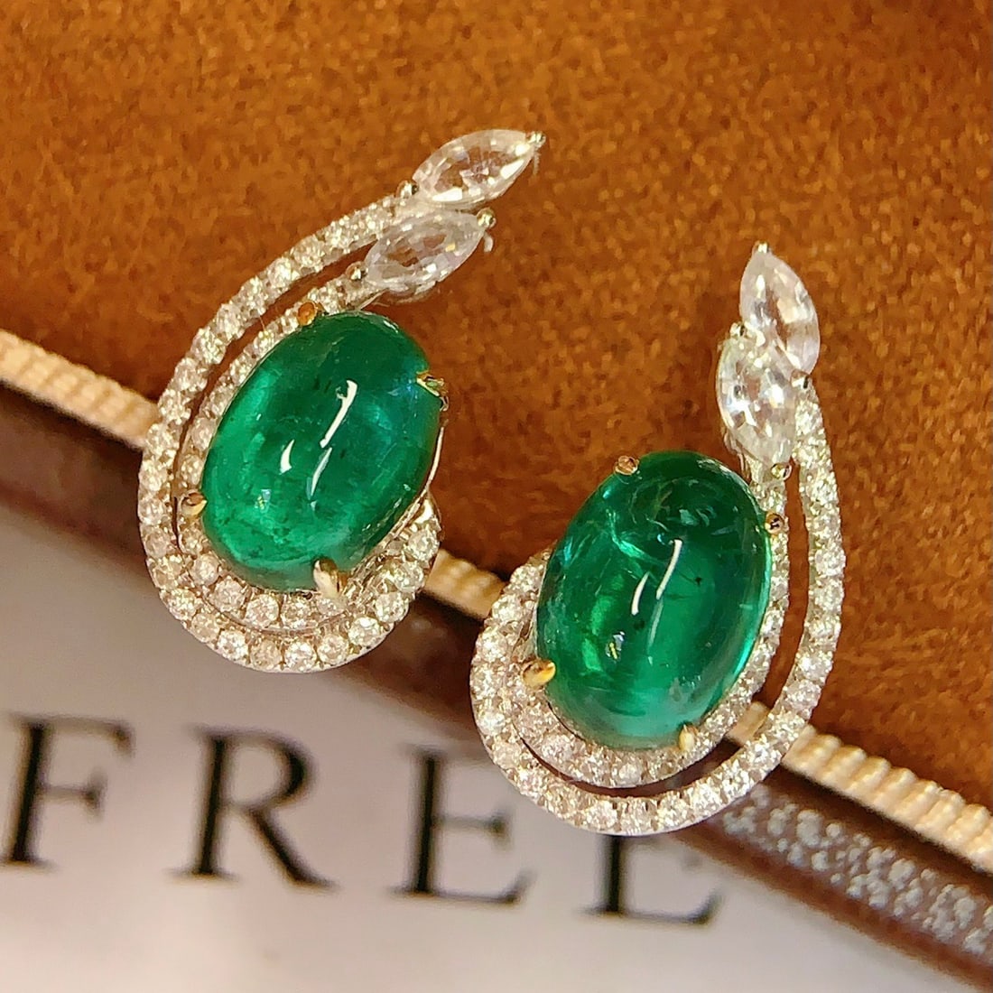 14k Gold 3.58 Ct Natural Emerald & Diamond & Sapphire Earrings - 6