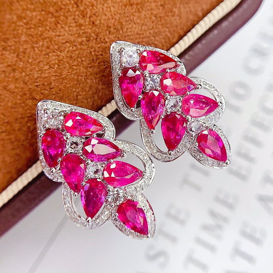 14k Gold 6.25 Ct Natural Ruby & Diamond Earrings (1 of 6)