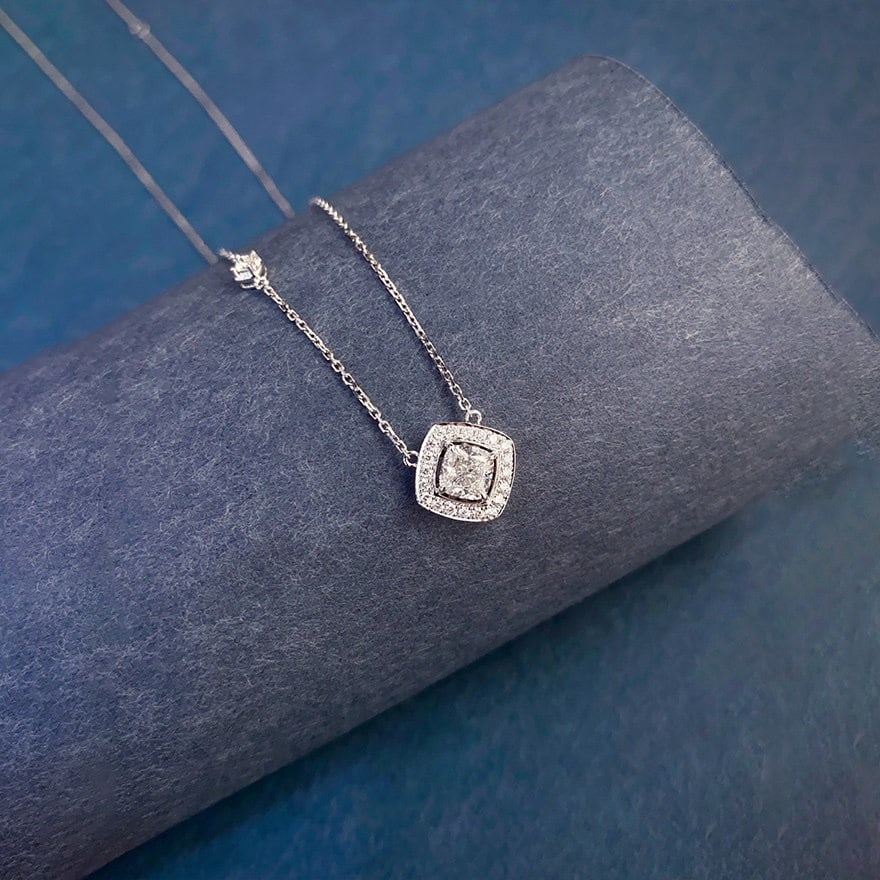 Gia Certified 14k Gold 0.5 Ct Natural H Vs2 Cushion Diamond Necklace - 3