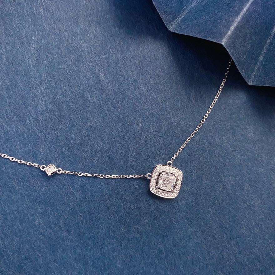 Gia Certified 14k Gold 0.5 Ct Natural H Vs2 Cushion Diamond Necklace - 5