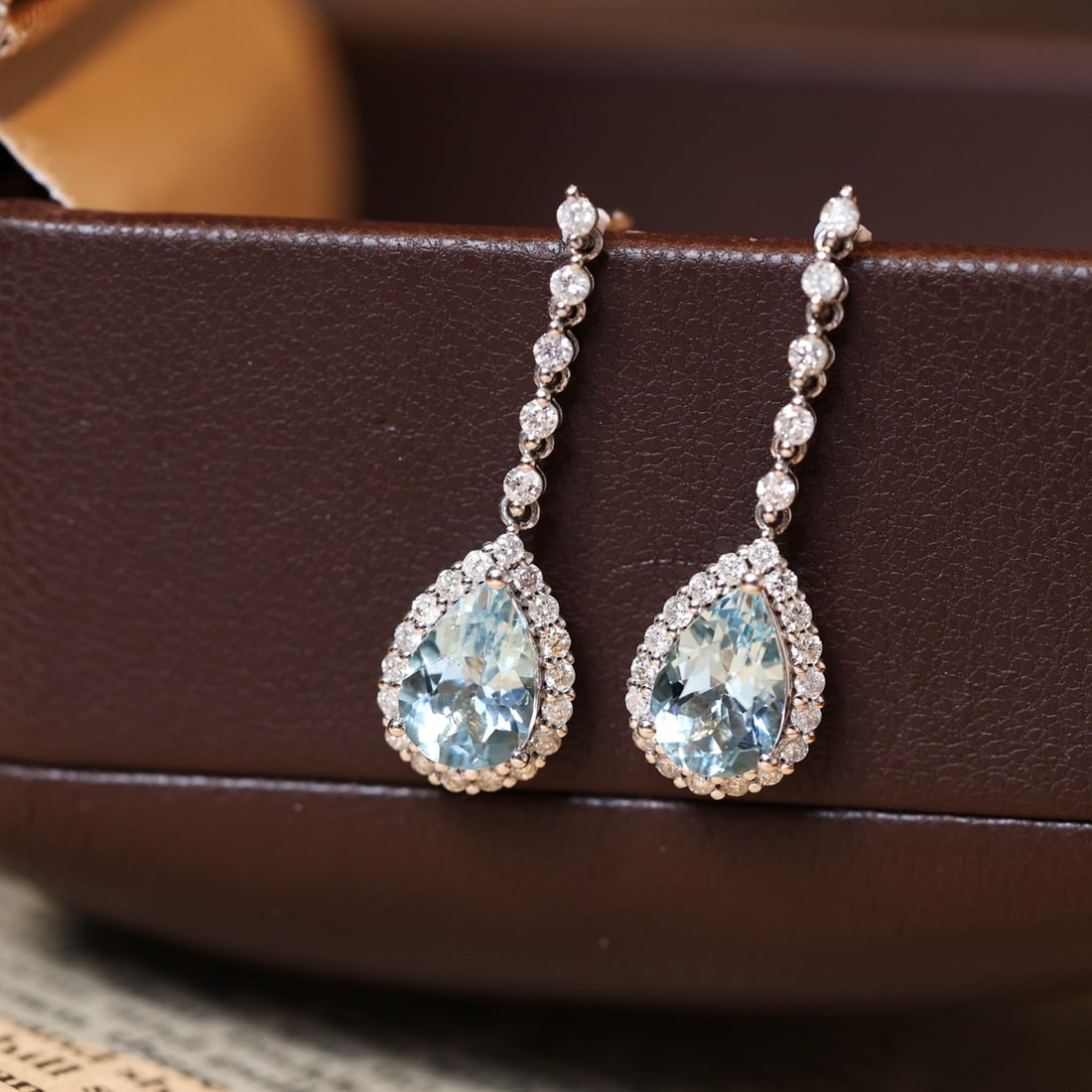 14k Gold 2.08 Ct Natural Aquamarine & Diamond Earrings - 3