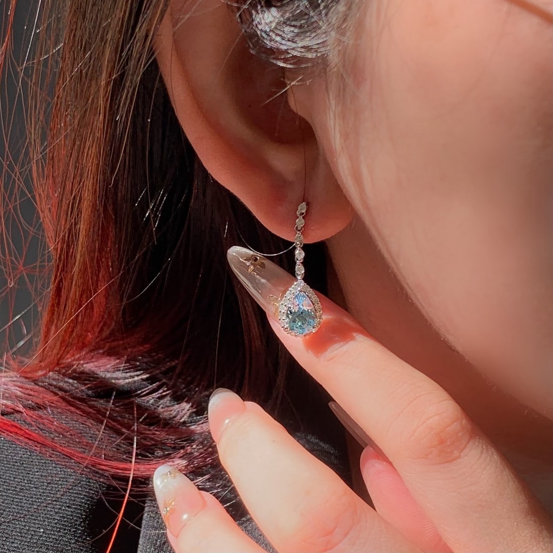 14k Gold 2.08 Ct Natural Aquamarine & Diamond Earrings - 4