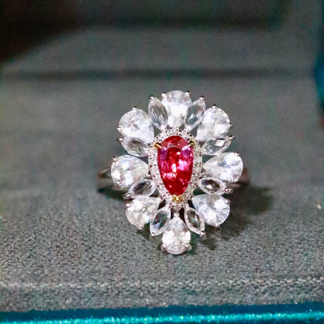 14k Gold 0.65 Ctw Natural Ruby & Diamond Ring: Ref:231142329 // gold content:14k gold // ring size:7. 25us // // main gemstone:ruby // shape:pear // carat weight:0. 58ct // color:red // treatment:natural // // adjacent gemstone 2 : diamond //