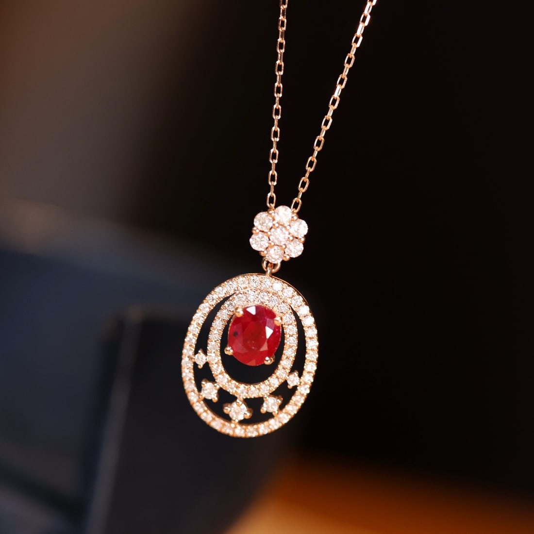 14k Gold 1.54 Ctw Natural Ruby & Diamond Pendant( Without Chain ) - 2