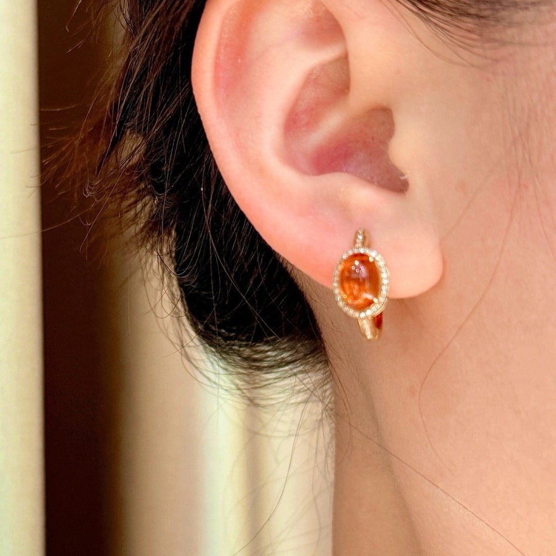 14k Gold 5.05 Ctw Natural Spessartine & Diamond Earrings - 7