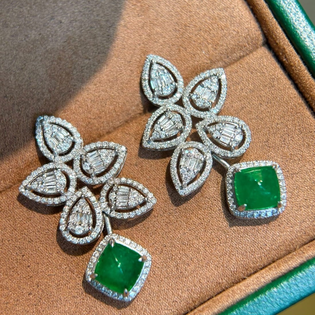 14k Gold 2.78 Ctw Natural Emerald & Diamond Earrings - 2