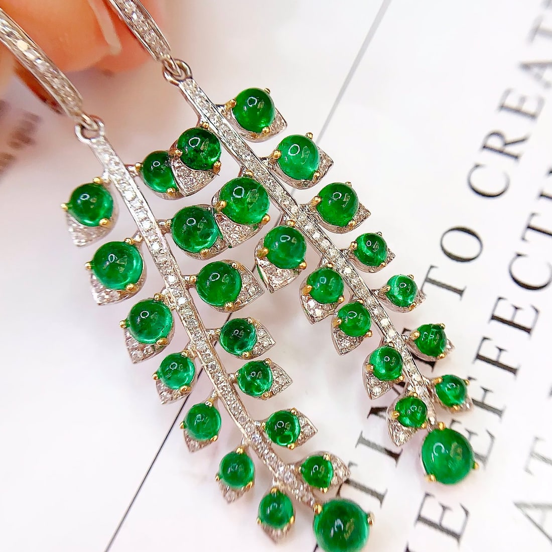 14k Gold 6.68 Ct Natural Emerald & Diamond Earrings - 5