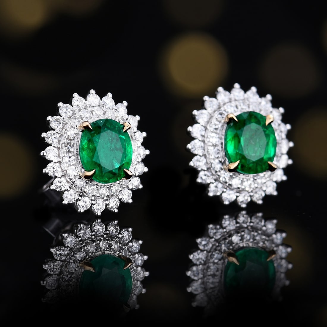 14k Gold 1.82 Ctw Vivid Green Natural Emerald & Diamond Earrings - 2