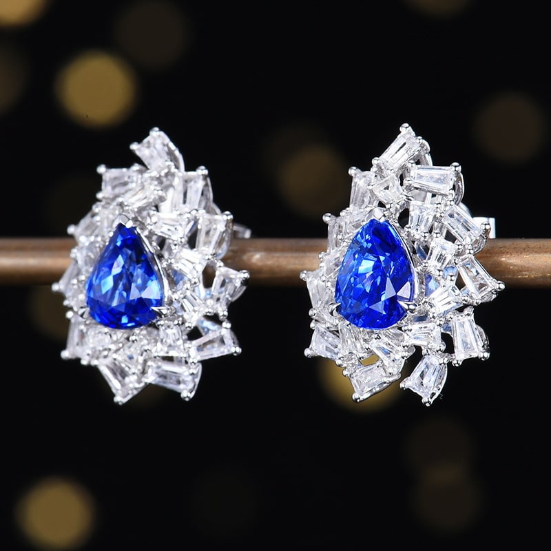 14k Gold 3.47 Ctw Natural Sapphire & Sapphire Earrings - 2