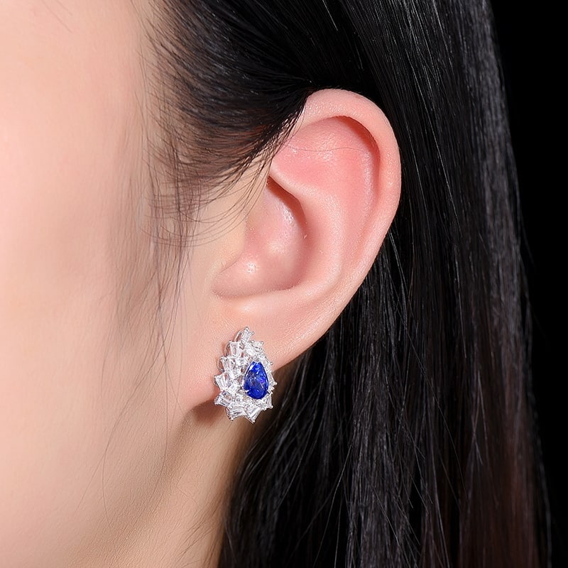 14k Gold 3.47 Ctw Natural Sapphire & Sapphire Earrings - 5