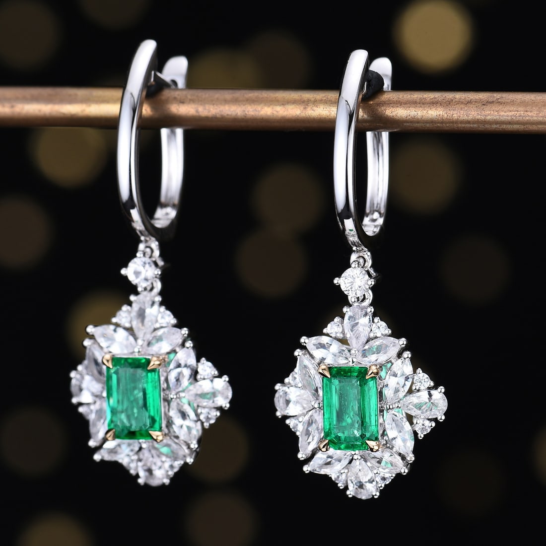 14k Gold 2.62 Ctw Vivid Green Natural Emerald & Sapphire Earrings - 2
