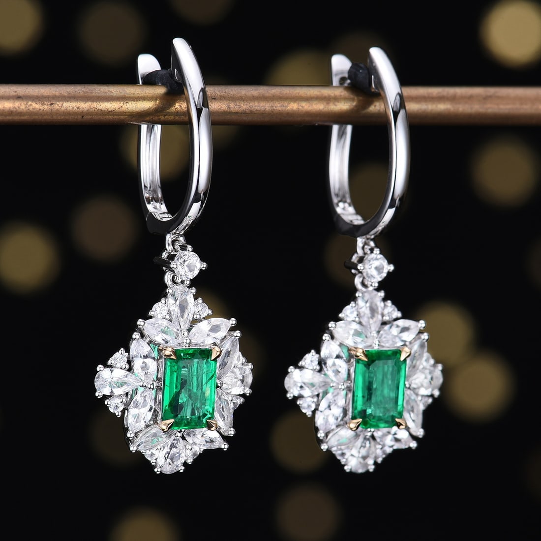 14k Gold 2.62 Ctw Vivid Green Natural Emerald & Sapphire Earrings - 3