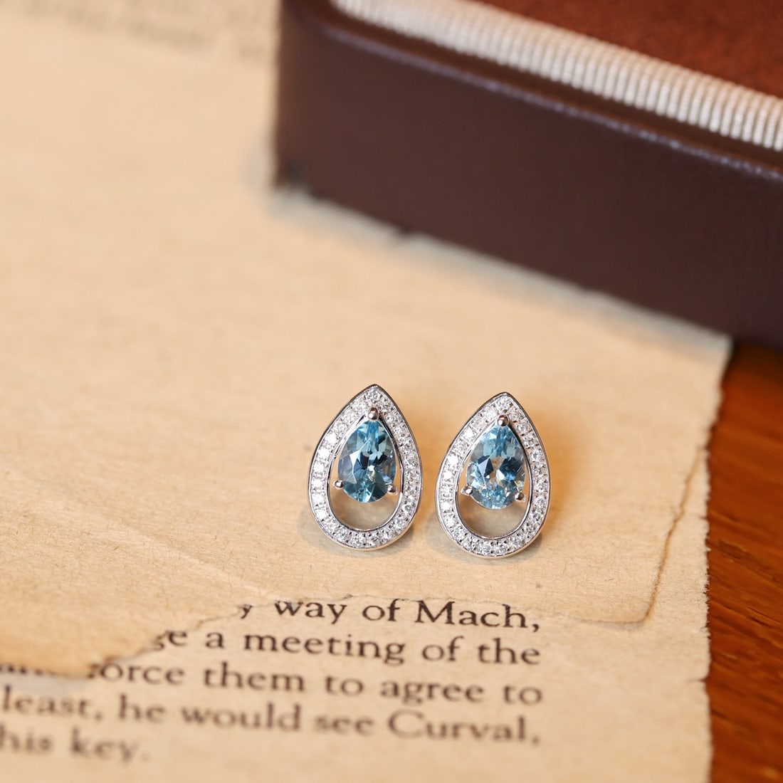 14k Gold 0.90 Ctw Natural Aquamarine & Diamond Earrings - 5