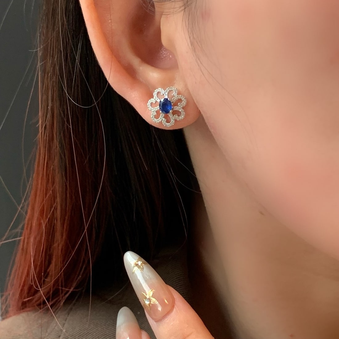 14k Gold 1.29 Ctw Natural Sapphire & Diamond Earrings - 2