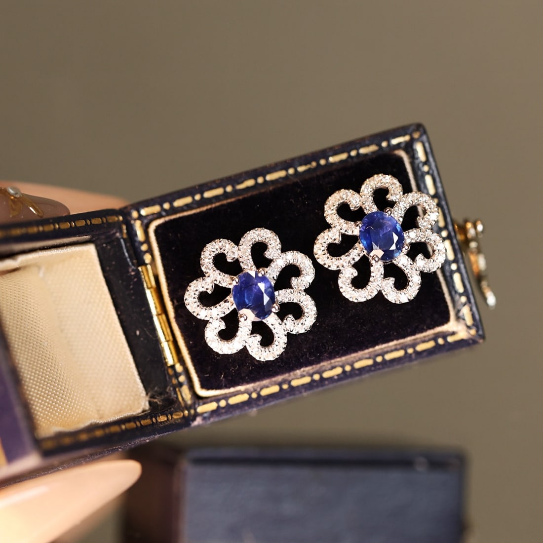 14k Gold 1.29 Ctw Natural Sapphire & Diamond Earrings - 4