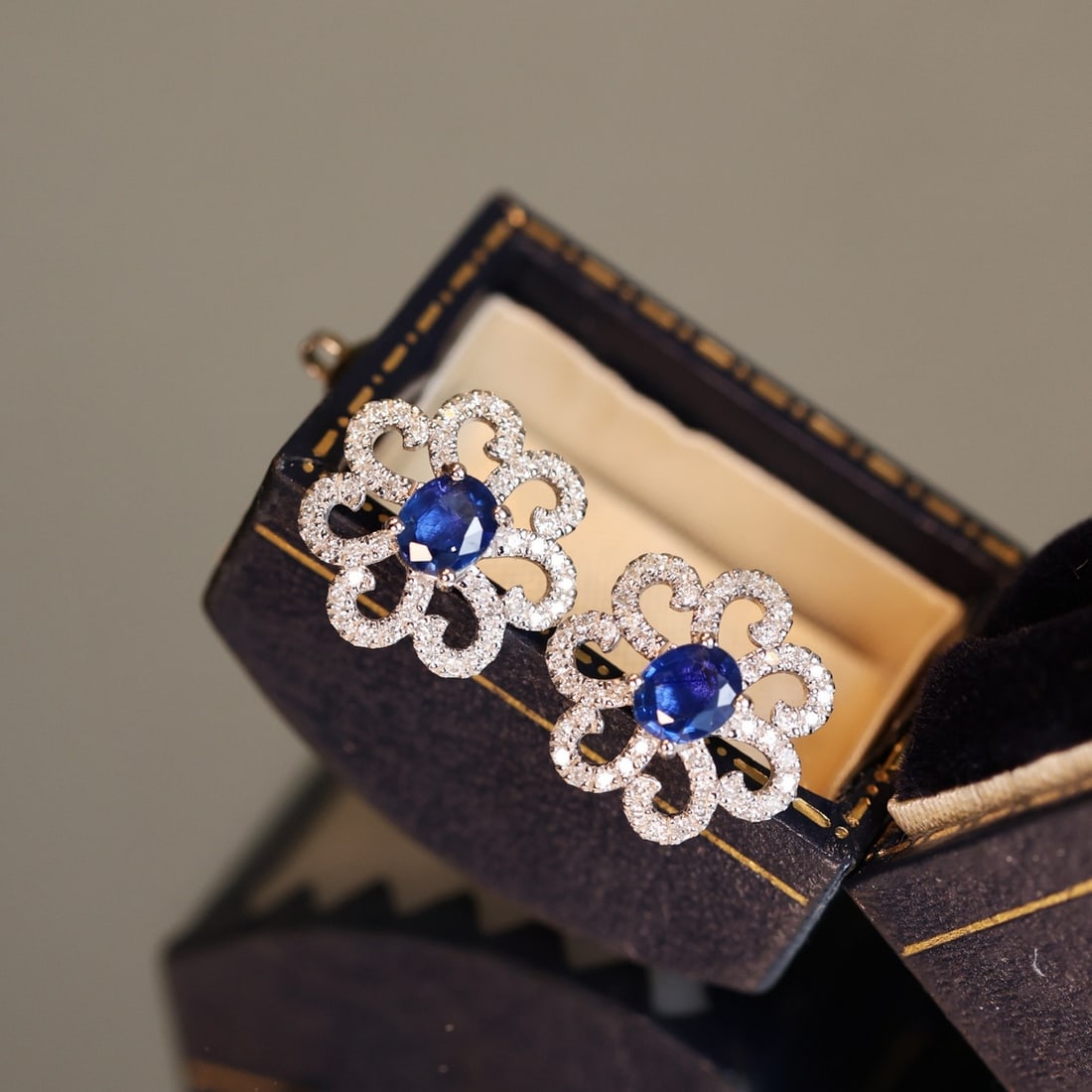 14k Gold 1.29 Ctw Natural Sapphire & Diamond Earrings - 5