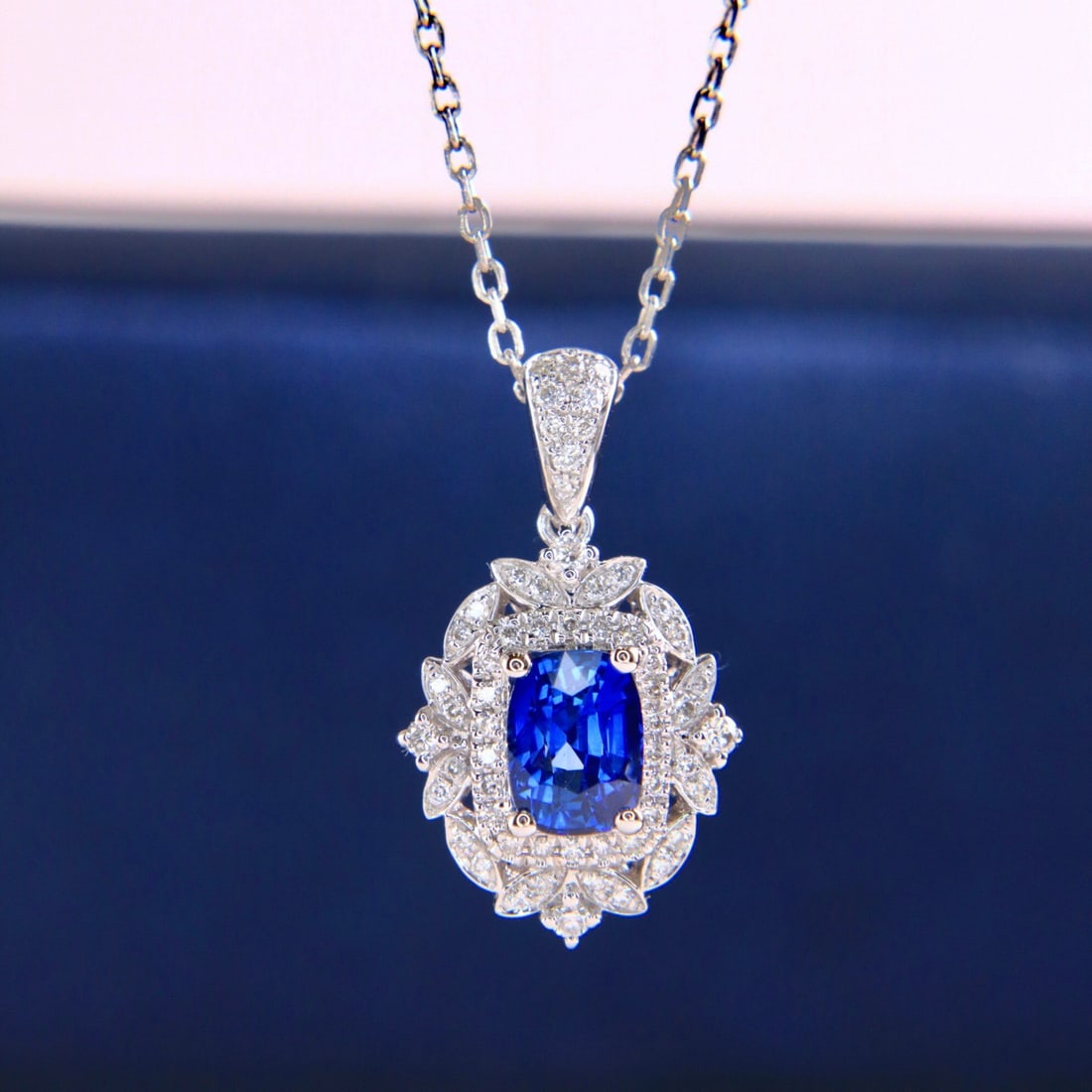 14k Gold 1.38 Ctw Natural Sapphire & Diamond Necklace - 3