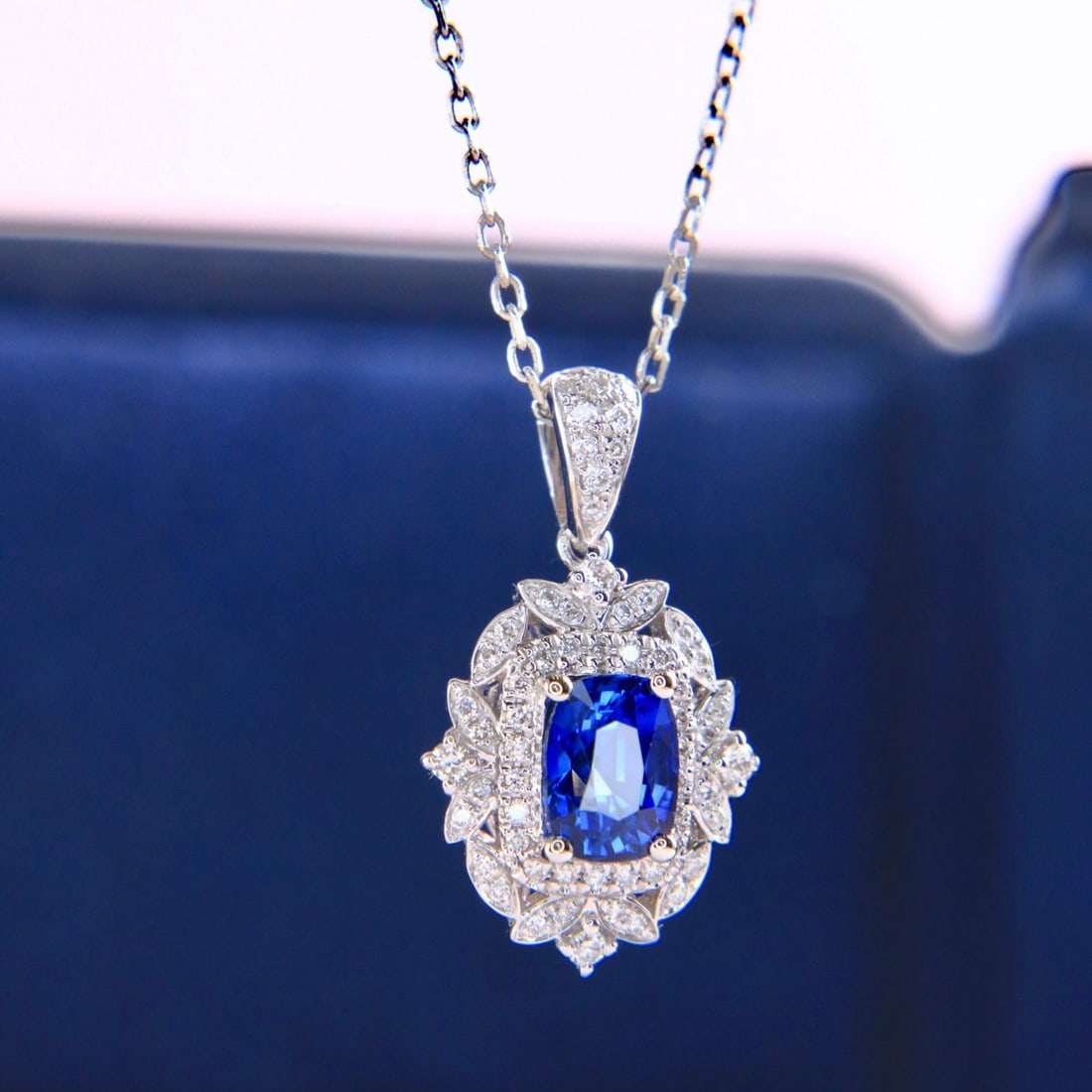 14k Gold 1.38 Ctw Natural Sapphire & Diamond Necklace - 4
