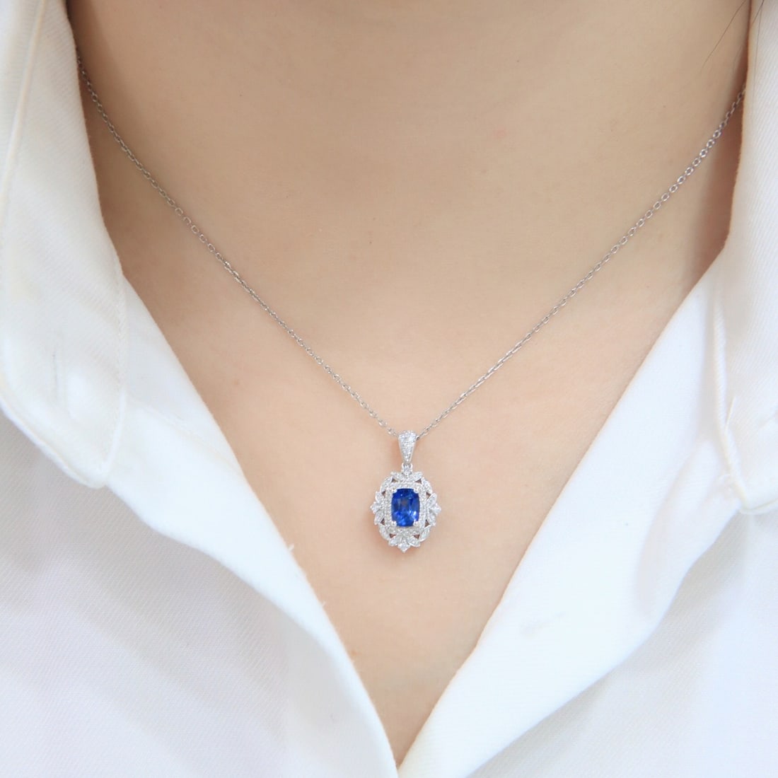 14k Gold 1.38 Ctw Natural Sapphire & Diamond Necklace - 8