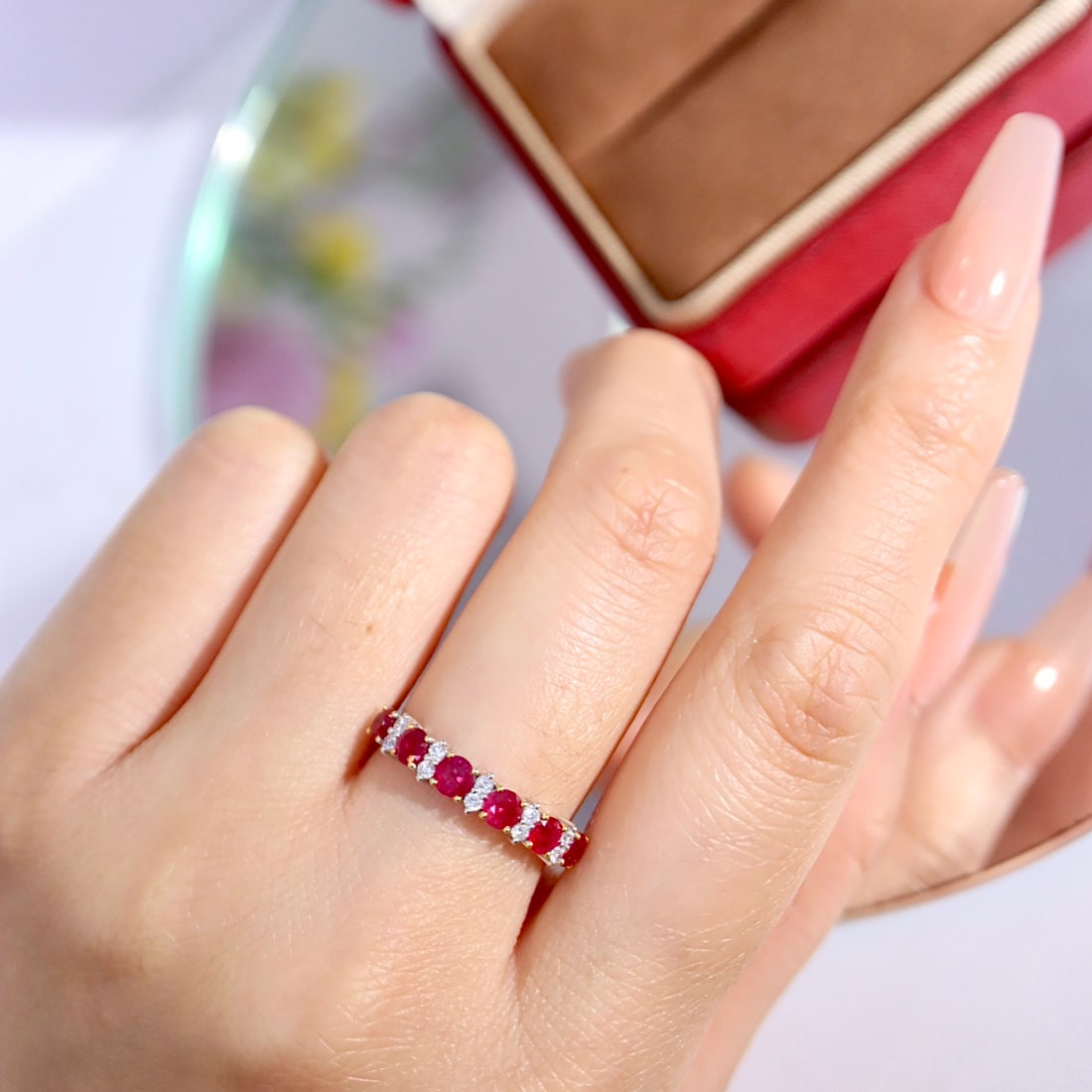 14k Gold 1.21 Ctw Natural Ruby & Diamond Ring - 4
