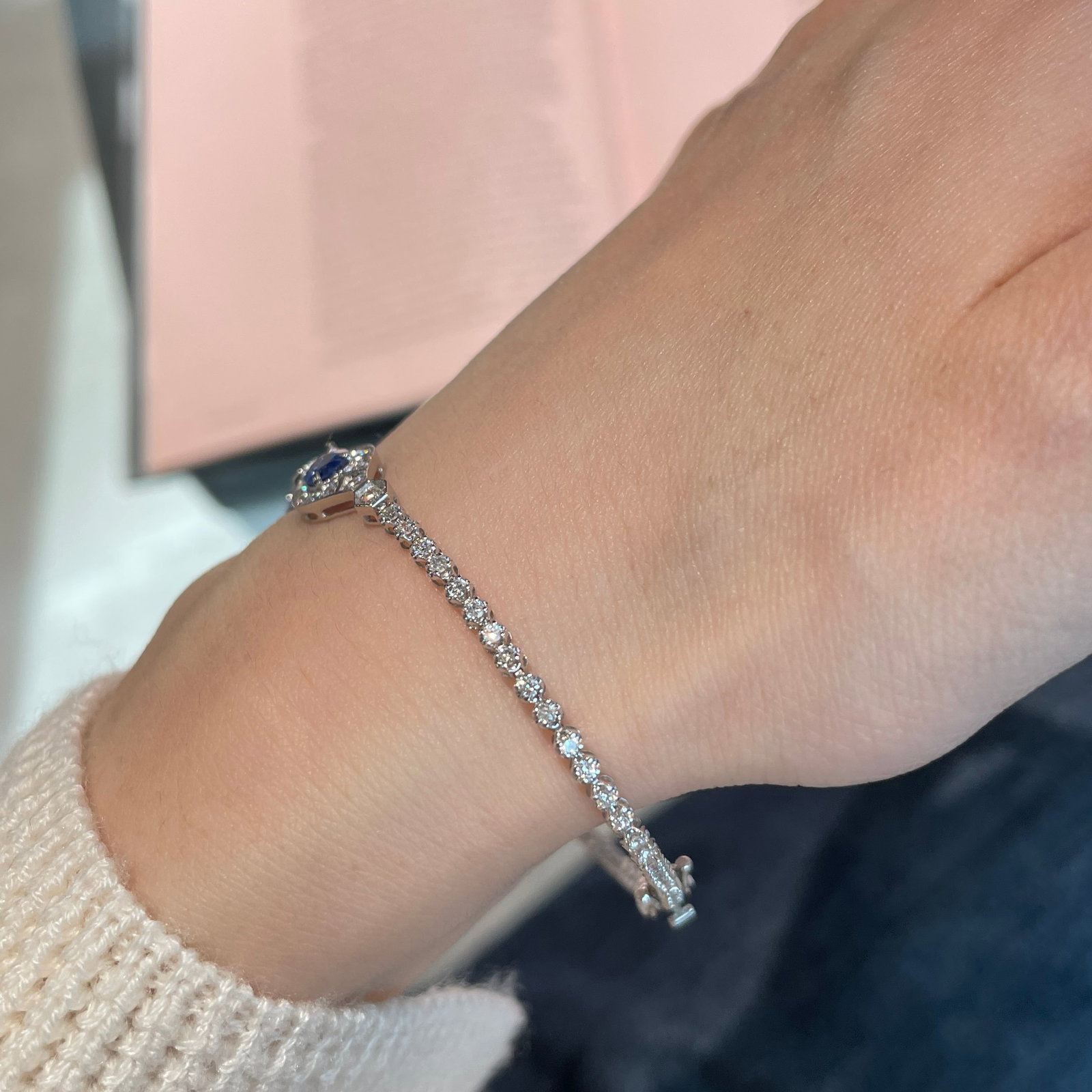 14k Gold 2.99 Ctw Natural Sapphire & Diamond Bracelet - 2