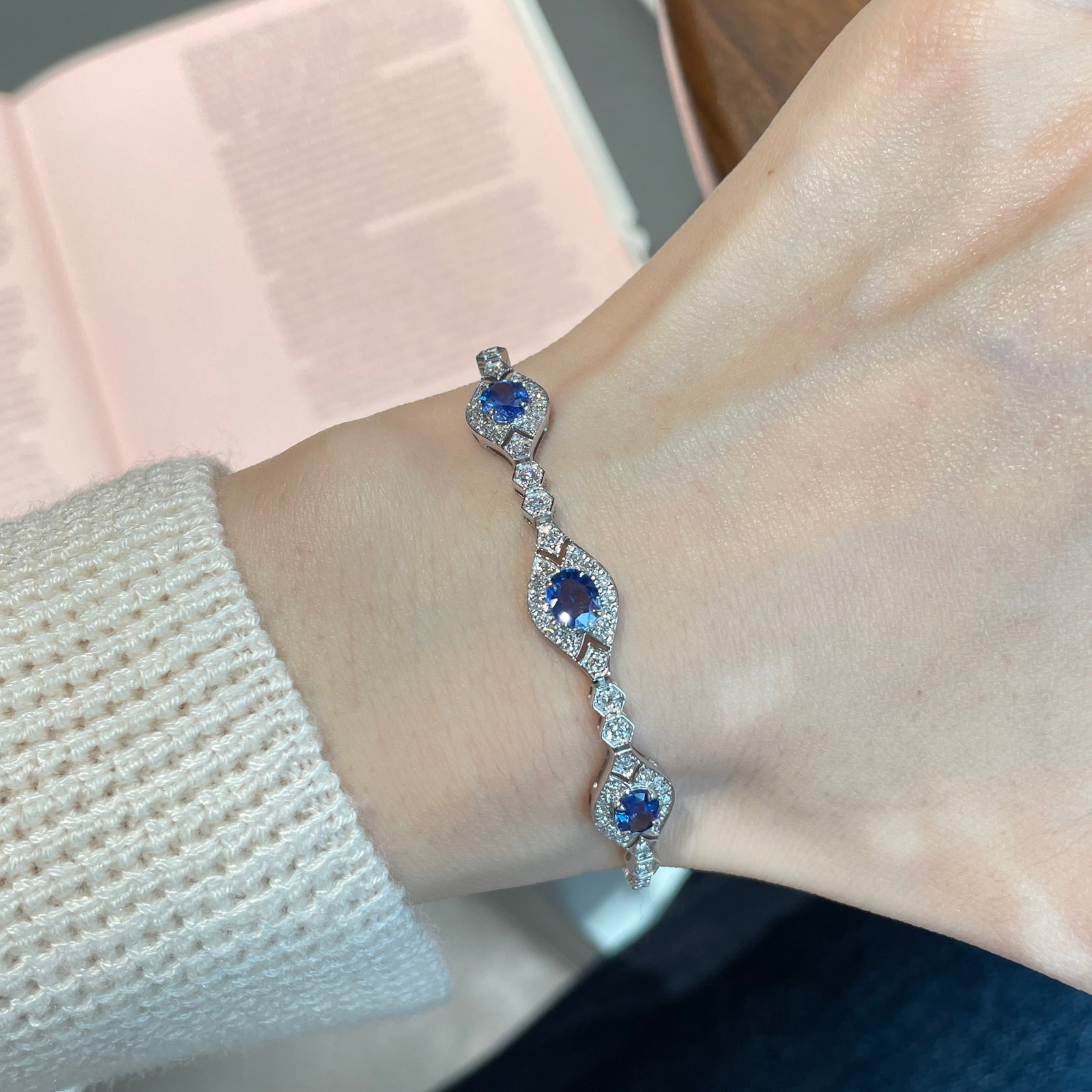 14k Gold 2.99 Ctw Natural Sapphire & Diamond Bracelet - 4