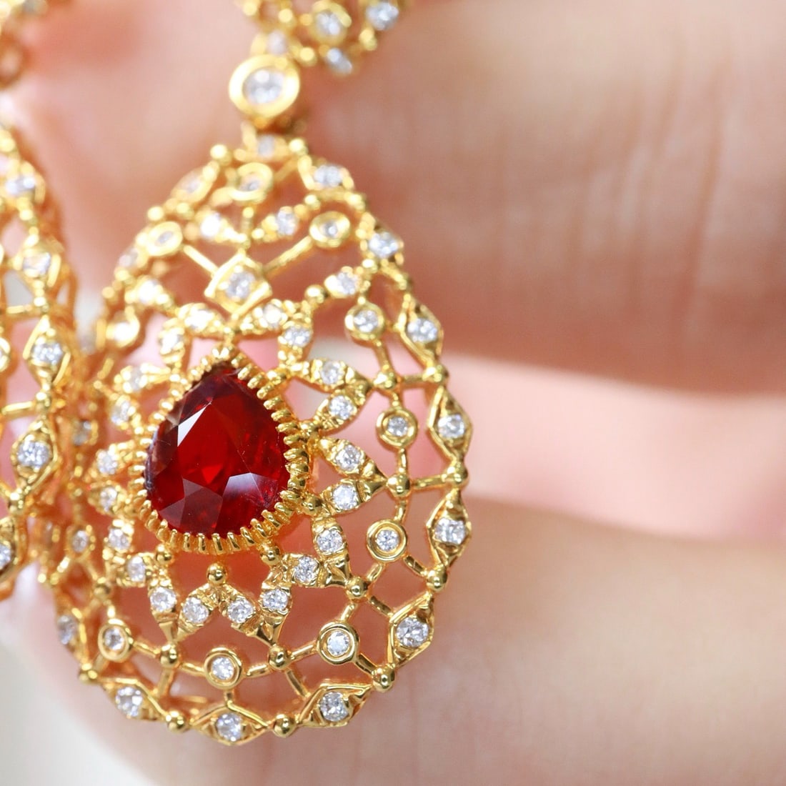 14k Gold 2.07 Ctw Vivid Red Natural Ruby & Sapphire Earrings - 3