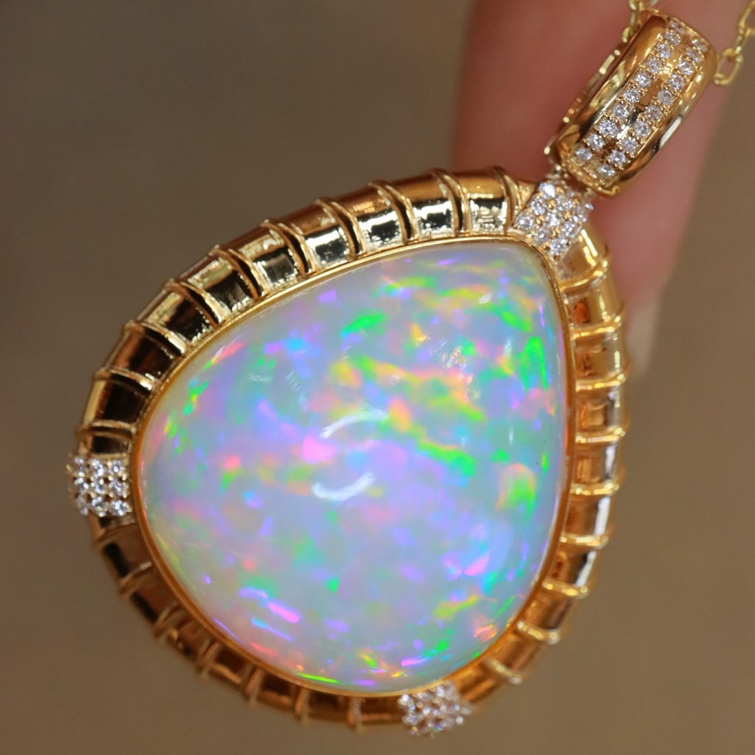 14k Gold 23.18 Ctw Natural Opal & Diamond Pendant( Without Chain ) (1 of 8)