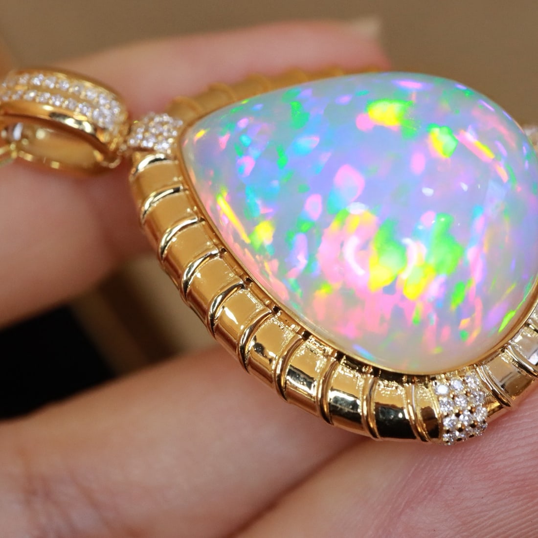 14k Gold 23.18 Ctw Natural Opal & Diamond Pendant( Without Chain ) - 2